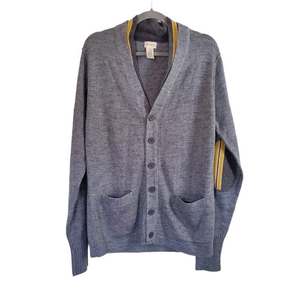 NEVADA Wool Blend Slouchy Grandpa Cardigan Sweater Elbow Patch, Men's Small